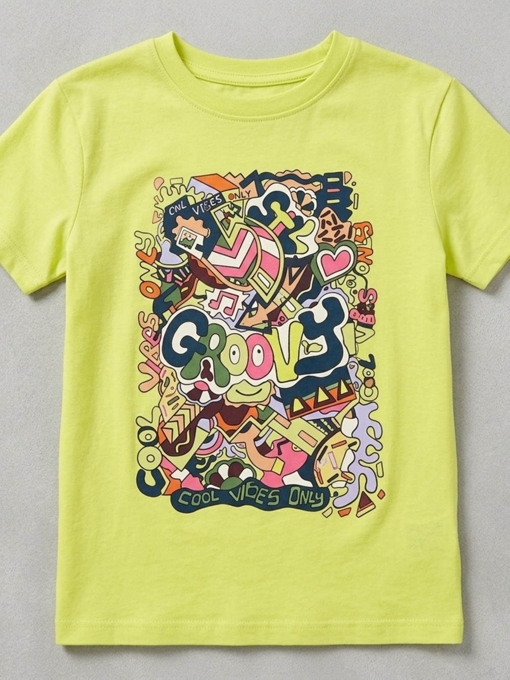 Target Kids Short Sleeve Tee - Neon Lime with Multicolor 'Groovy' Graphic